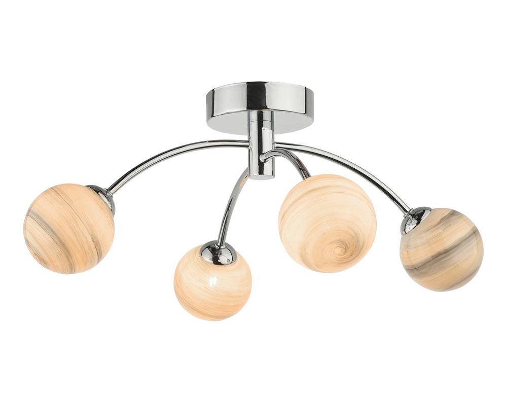 Dar Izzy Chrome 4 Lamp Semi Flush Low Ceiling Light Planet Art Glass