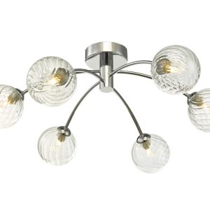 Dar Izzy Chrome 6 Lamp Semi Flush Low Ceiling Light Swirl Glass Globes