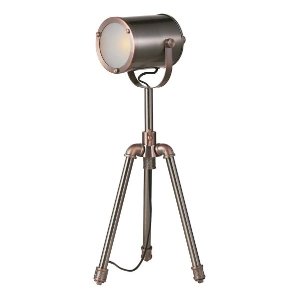 Dar Jake Industrial Style 1 Light Tripod Table Lamp Antique Silver / Copper
