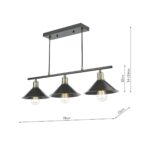 Dar Jalen Industrial 3 Light Ceiling Pendant Bar Graphite & Antique Brass