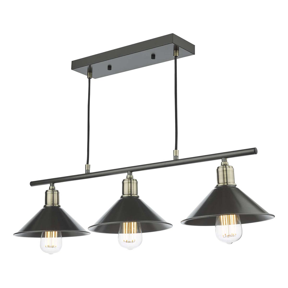 Dar Jalen Industrial 3 Light Ceiling Pendant Bar Graphite & Antique Brass