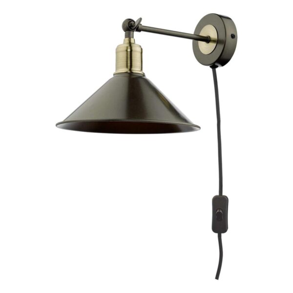 Dar Jalen Industrial 1 Lamp Plug In Wall Light Graphite & Antique Brass