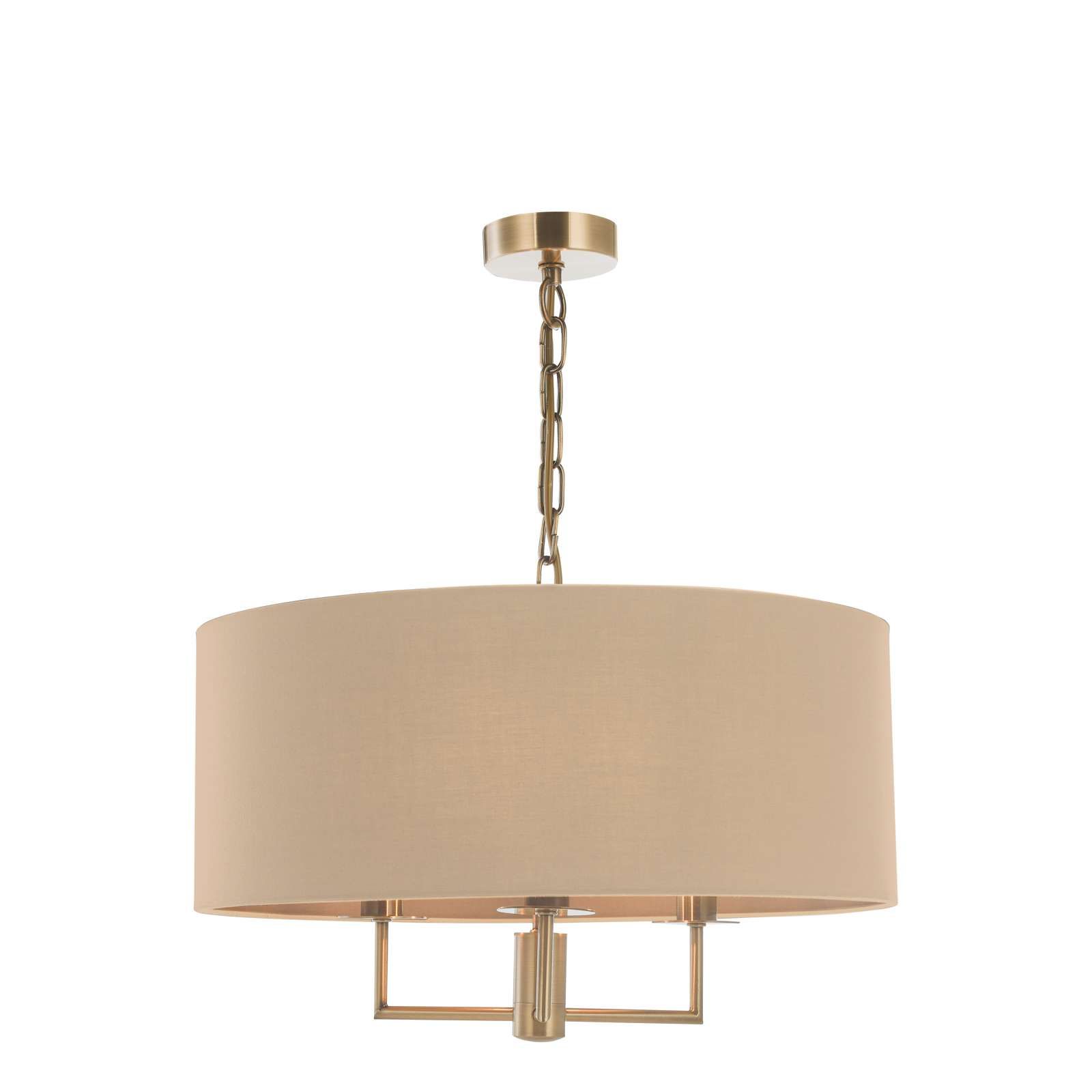 Dar Jamelia 3 Light Pendant Chandelier Taupe Shade Antique Brass