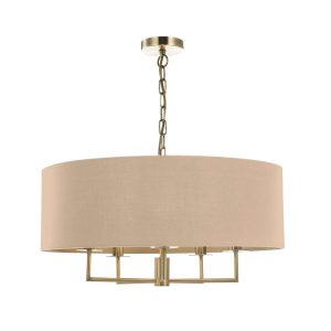 Dar Jamelia 5 light pendant with taupe shade in antique brass main image
