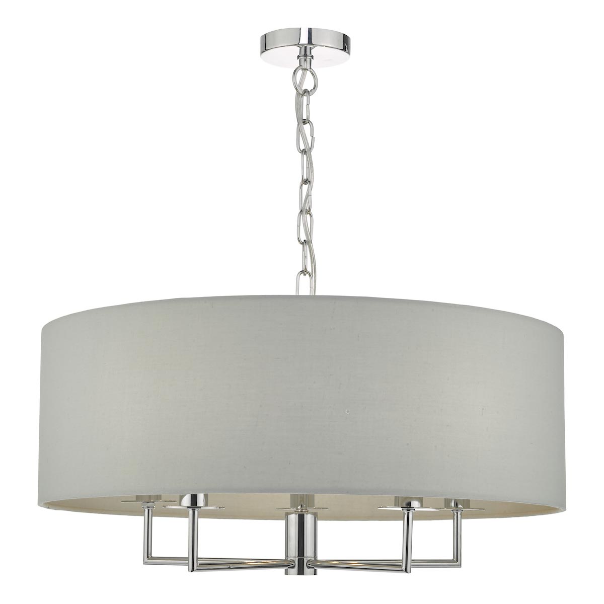 Dar Jamelia 5 Light Pendant Chandelier Grey Shade Polished Chrome