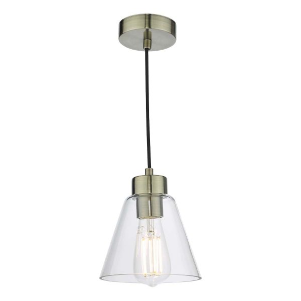 Dar Jie Small Classic 1 Light Ceiling Pendant Antique Brass Clear Glass