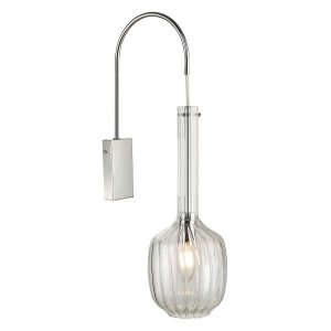 Dar Kasha single wall light in polished chrome with ribbed glass shade main image