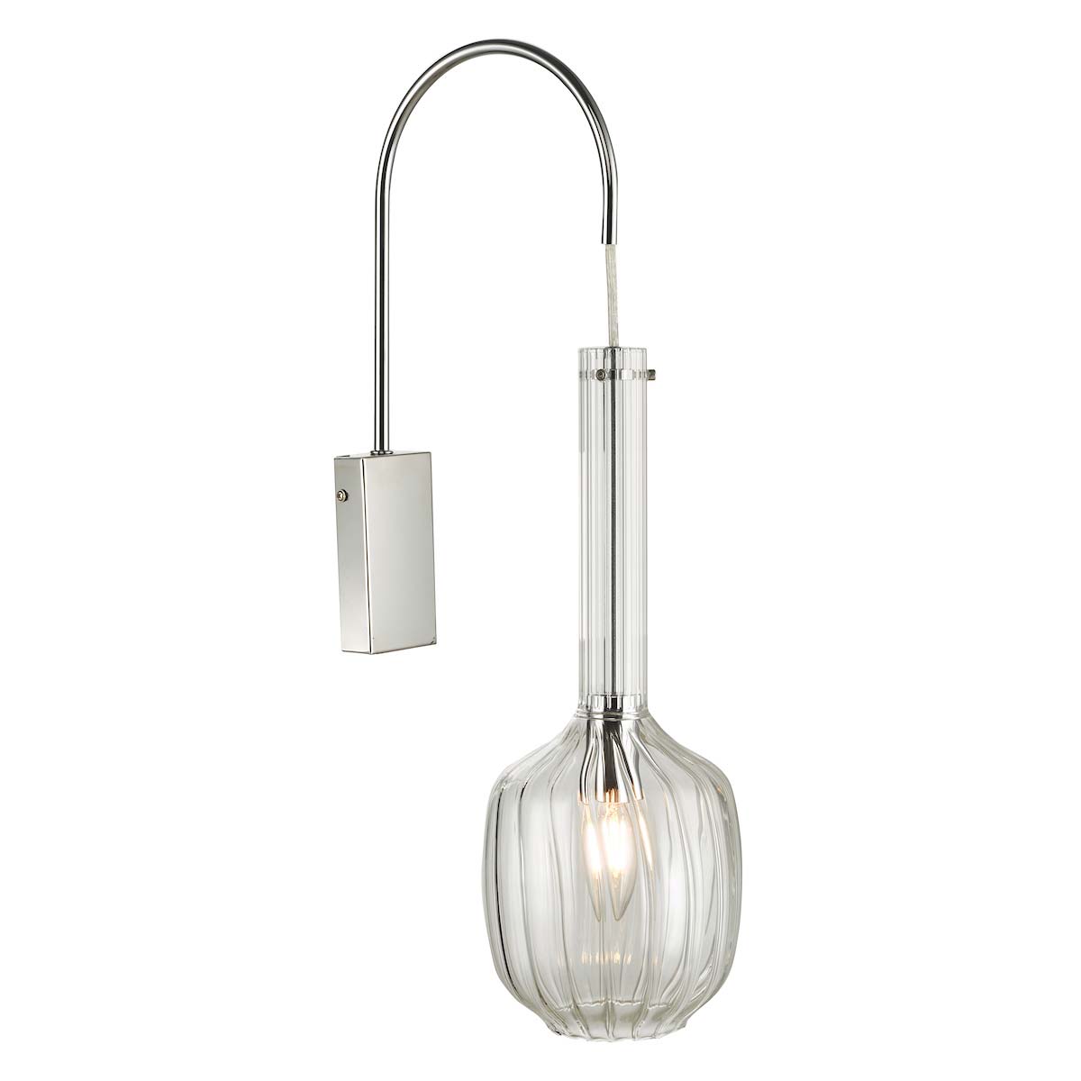 Dar Kasha 1 Light Single Wall Light Polished Chrome Ribbed Glass Shade