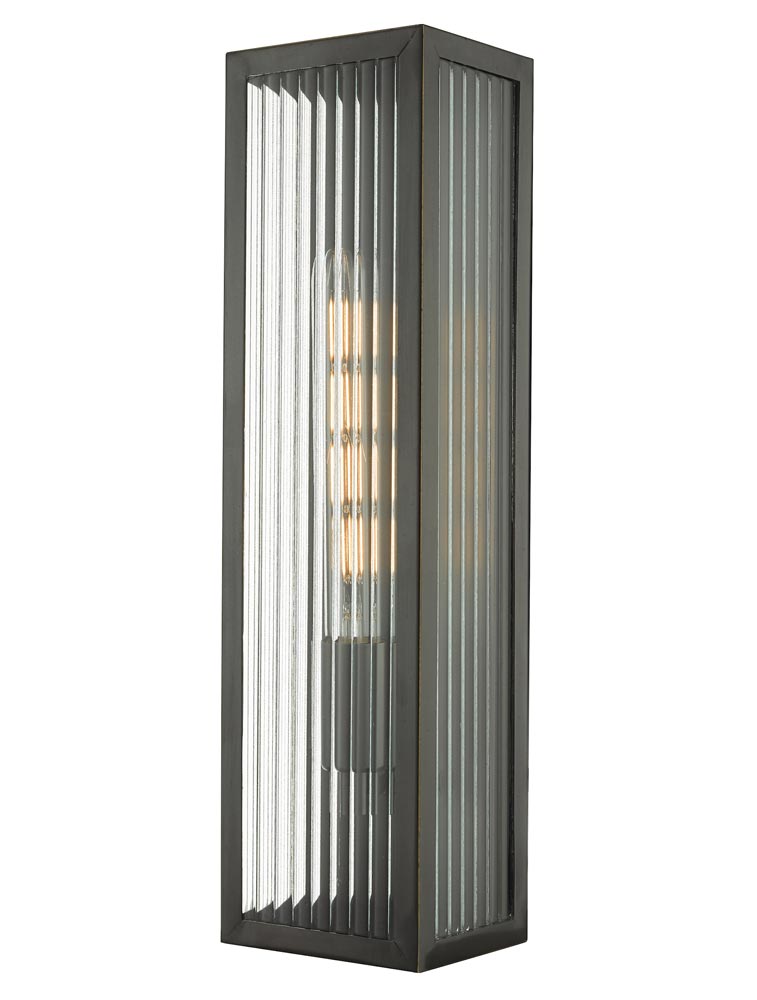 Dar Keegan Large Brass Outdoor Wall Light Ribbed Glass Bronze IP44