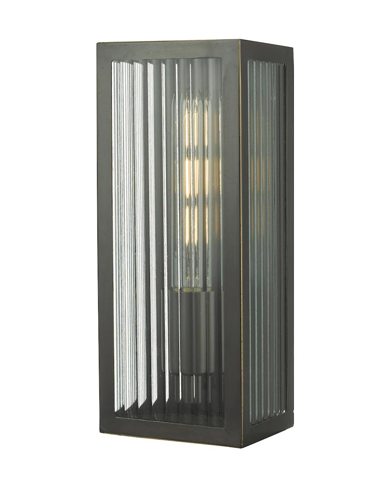 Dar Keegan Medium Brass Outdoor Wall Light Ribbed Glass Bronze IP44