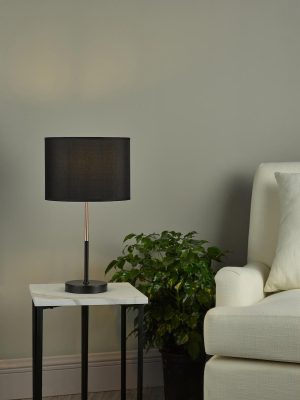 Dar Kelso 1 light table lamp in matt black and polished copper roomset