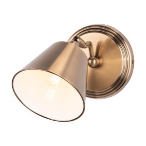 Dar Kempton vintage style 1 lamp single wall light in antique brass on white background lit