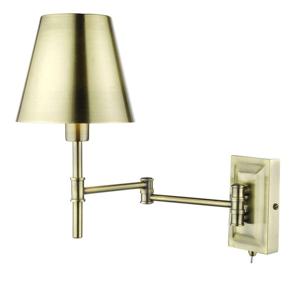 Dar Kensington Switched 1 Lamp Swing Arm Wall Light Antique Brass