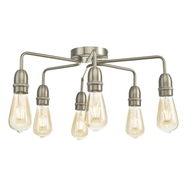 Dar Kiefer industrial 6 light flush low ceiling light in satin chrome main image