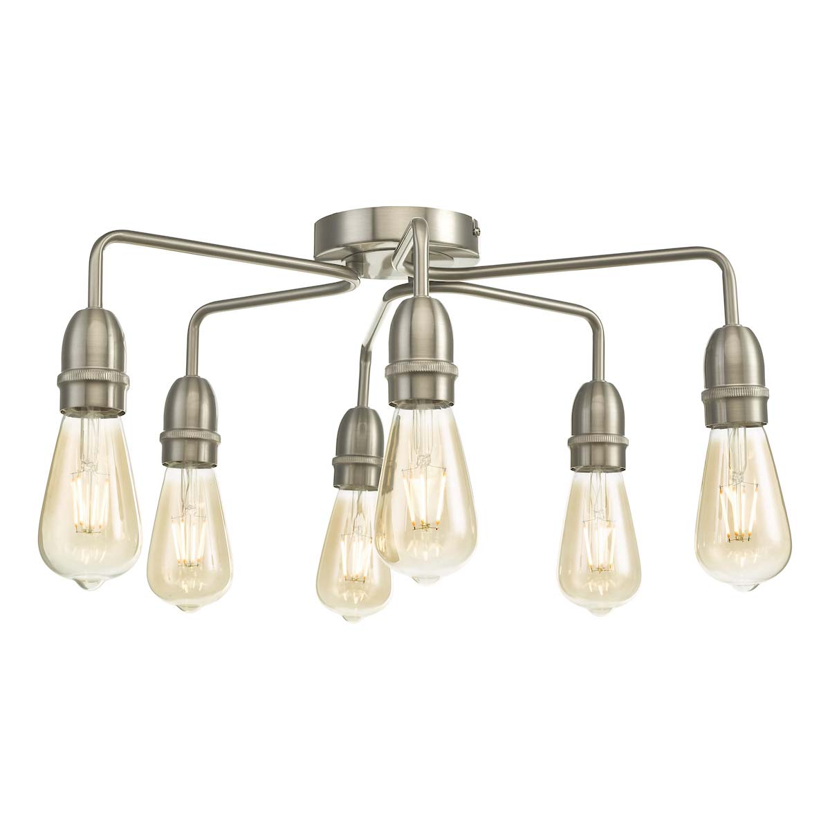 Dar Kiefer Industrial Style 6 Light Flush Low Ceiling Light Satin Chrome