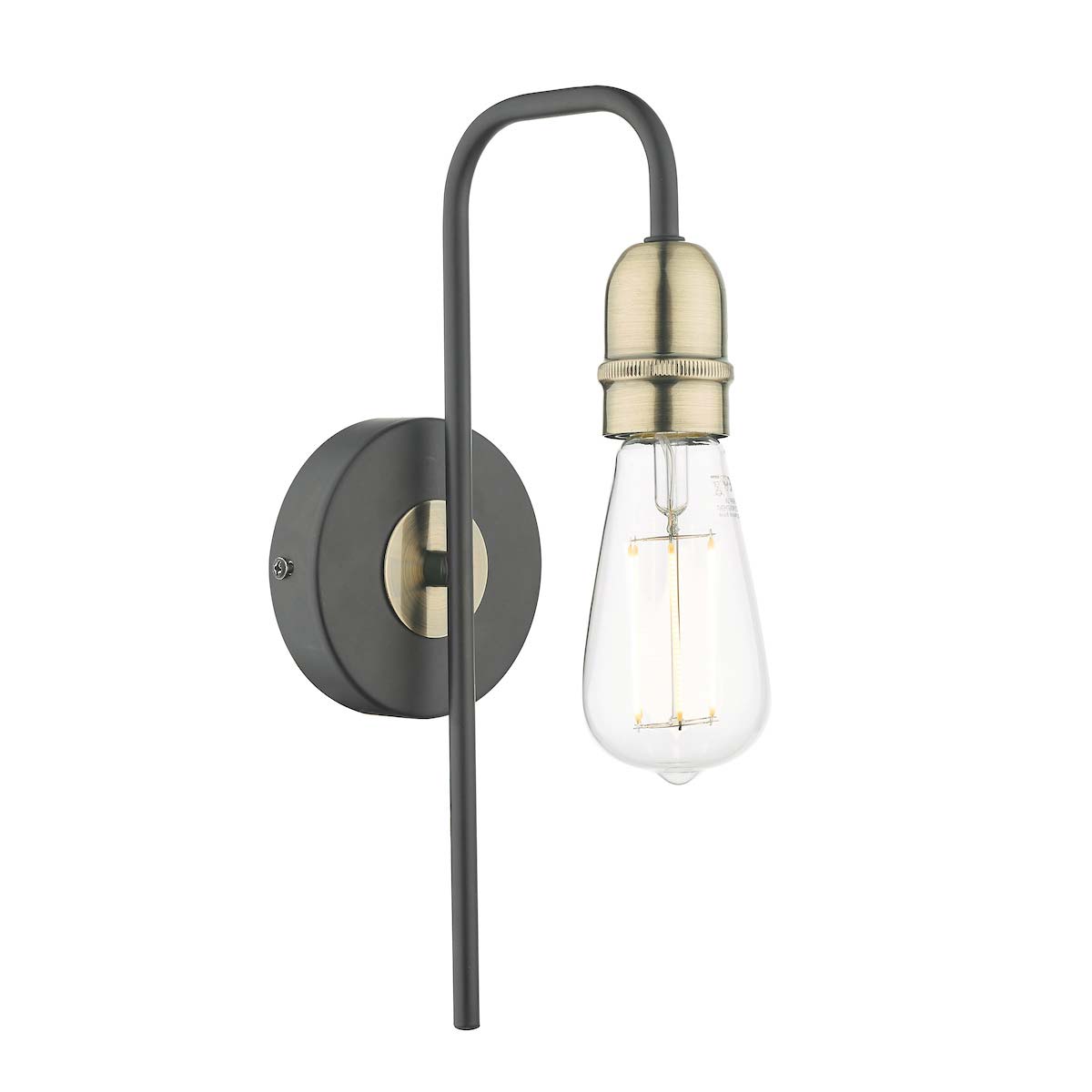 Dar Kiefer Industrial 1 Lamp Single Wall Light Matt Black Antique Brass
