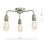 Dar Kiefer Industrial Style 3 Light Flush Low Ceiling Light Satin Chrome