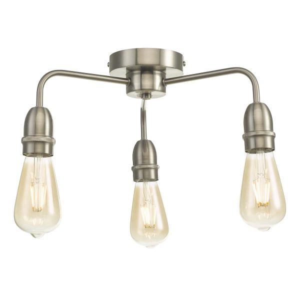 Dar Kiefer industrial 3 light flush low ceiling light in satin chrome main image