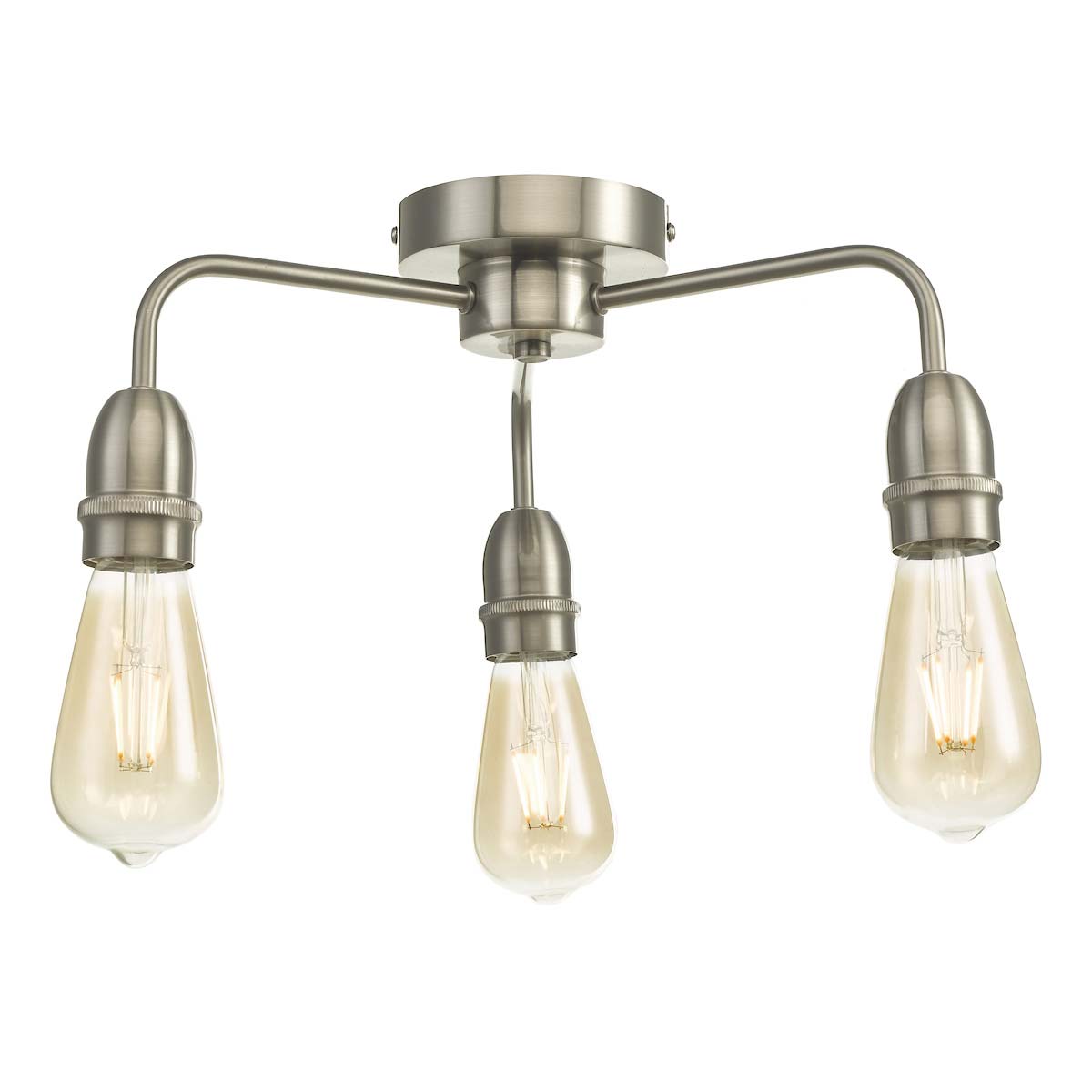 Dar Kiefer Industrial Style 3 Light Flush Low Ceiling Light Satin Chrome