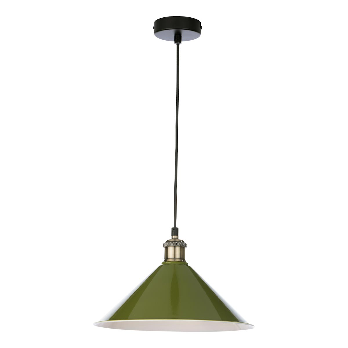 Dar Kinsley Metal Ceiling Pendant Coolie Lamp Shade Gloss Green