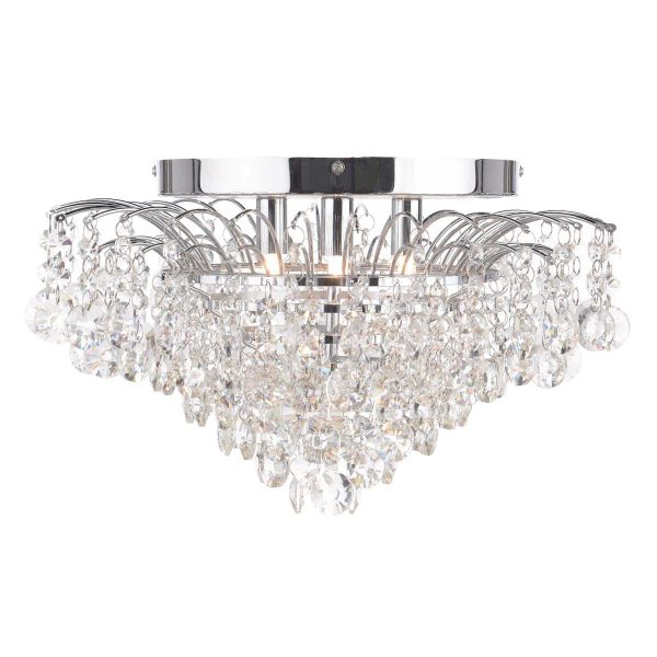 Dar Kiruna flush mount crystal low ceiling light in polished chrome main image