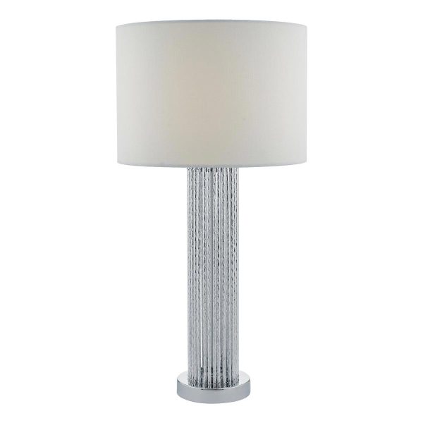 Dar Lazio twisted column 1 light table lamp in satin chrome white shade main image