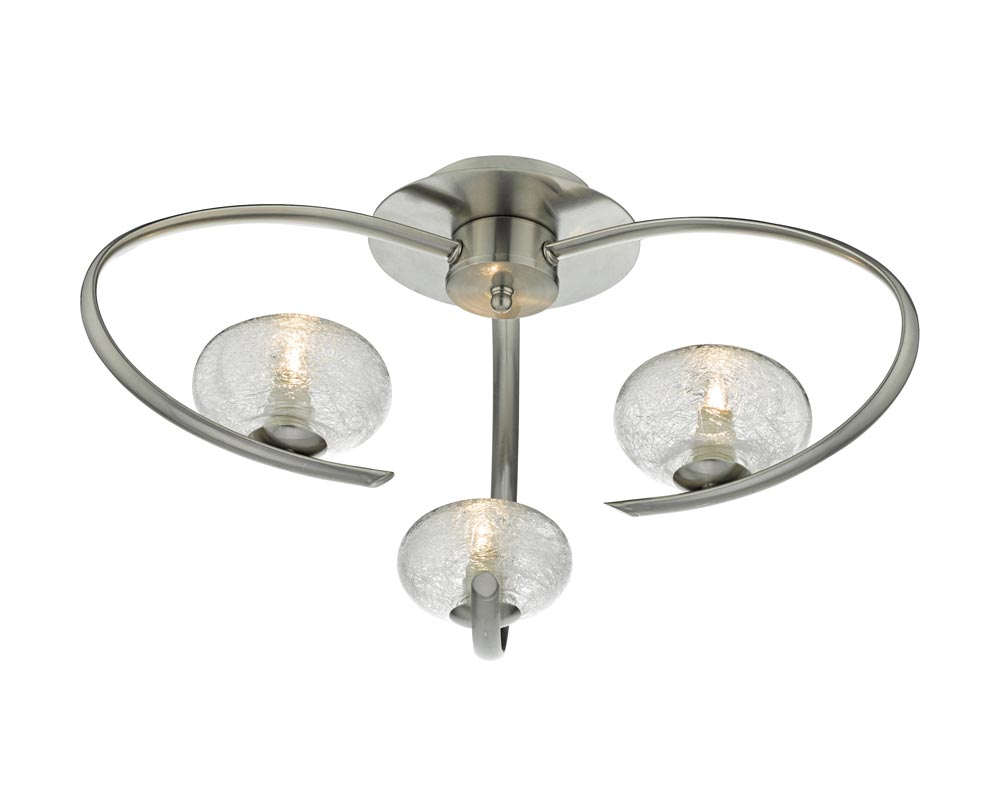 Dar Leighton Semi Flush Low Ceiling 3 Light Satin Chrome Sugar Glass