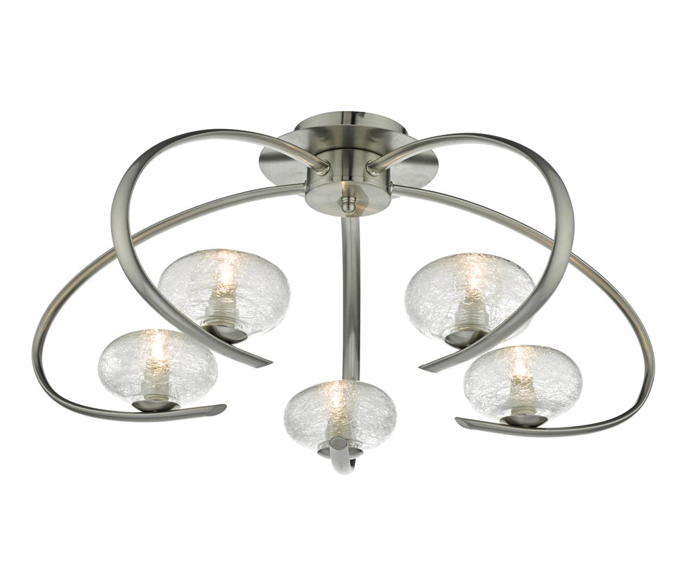 Dar Leighton Semi Flush Low Ceiling 5 Light Satin Chrome Sugar Glass