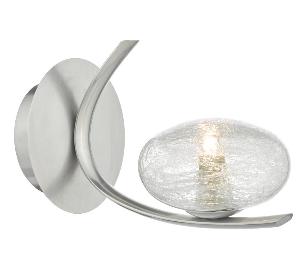 Dar Leighton Switched Single Wall Light Satin Chrome Sugar Glass