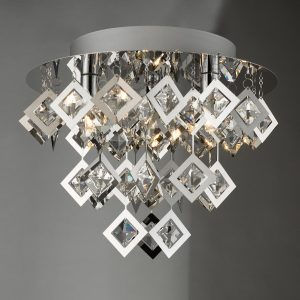 Leon 3 light flush low ceiling light in chrome with glass drops main image