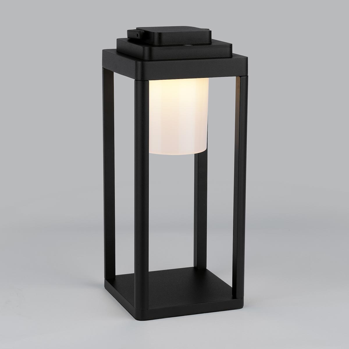 Dar Lester Rechargeable LED Patio Table Lantern Matt Black IP54