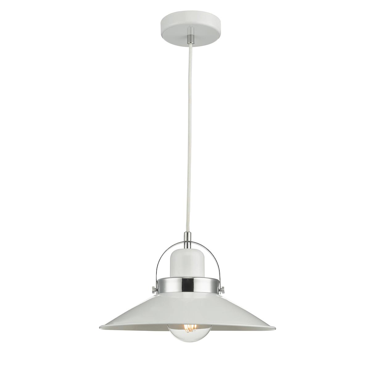 Dar Liden Retro Style 1 Lamp Pendant Ceiling Light White & Chrome