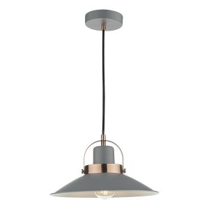 Liden retro 1 light ceiling pendant in matt grey with polished copper main Image