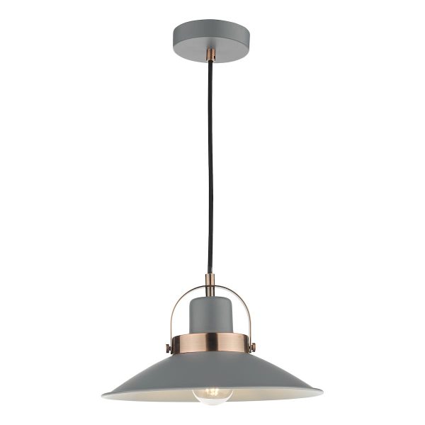 Liden retro 1 light ceiling pendant in matt grey with polished copper main Image