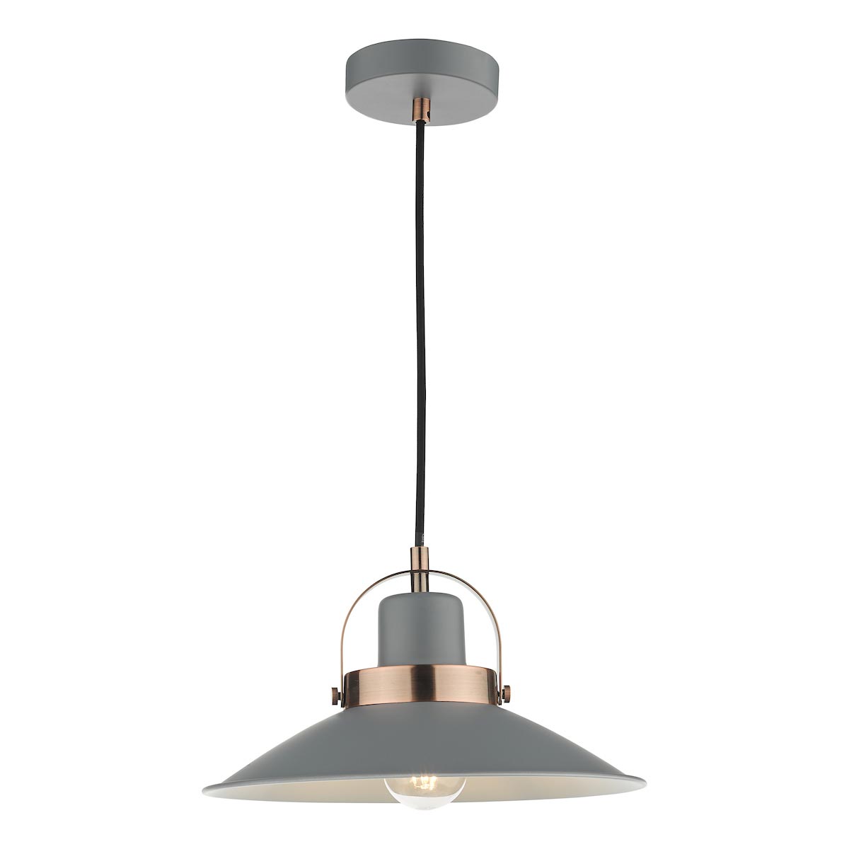 Dar Liden Retro Style 1 Lamp Pendant Ceiling Light Matt Grey & Copper