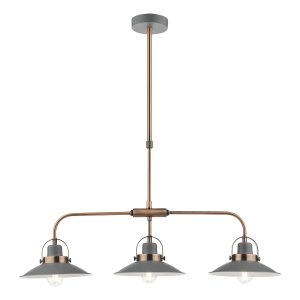 Liden retro 3 light bar ceiling pendant in matt grey with copper main Image