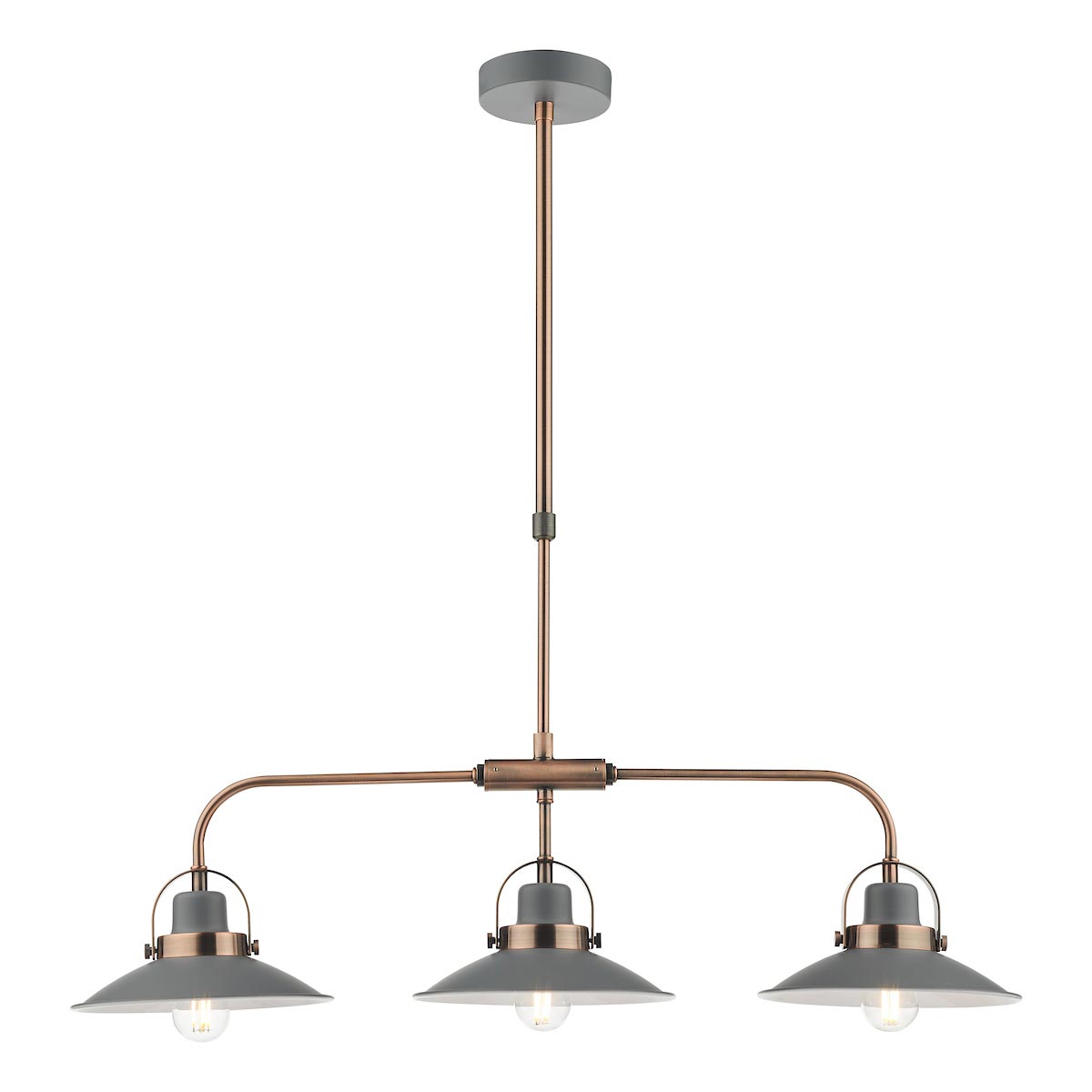 Dar Liden Retro Style 3 Light Bar Ceiling Pendant Matt Grey & Copper