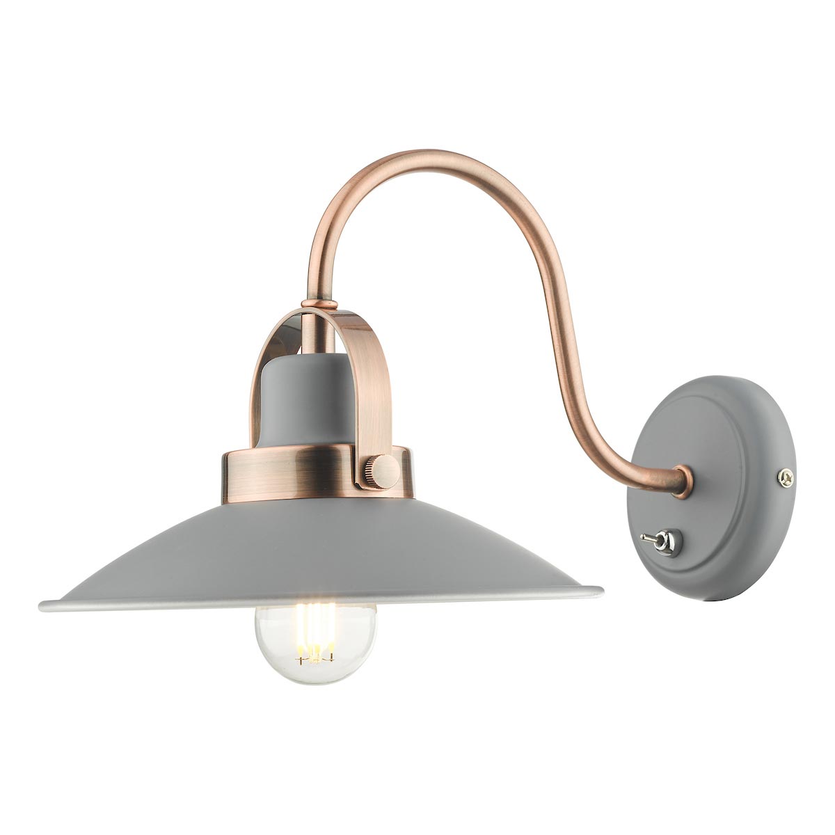 Dar Liden Retro Style 1 Lamp Switched Wall Light Matt Grey & Copper
