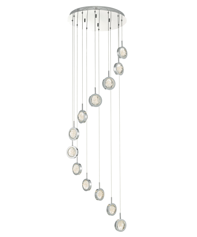 Dar Livia 12 Light LED Long Drop Spiral Pendant Polished Chrome Glass