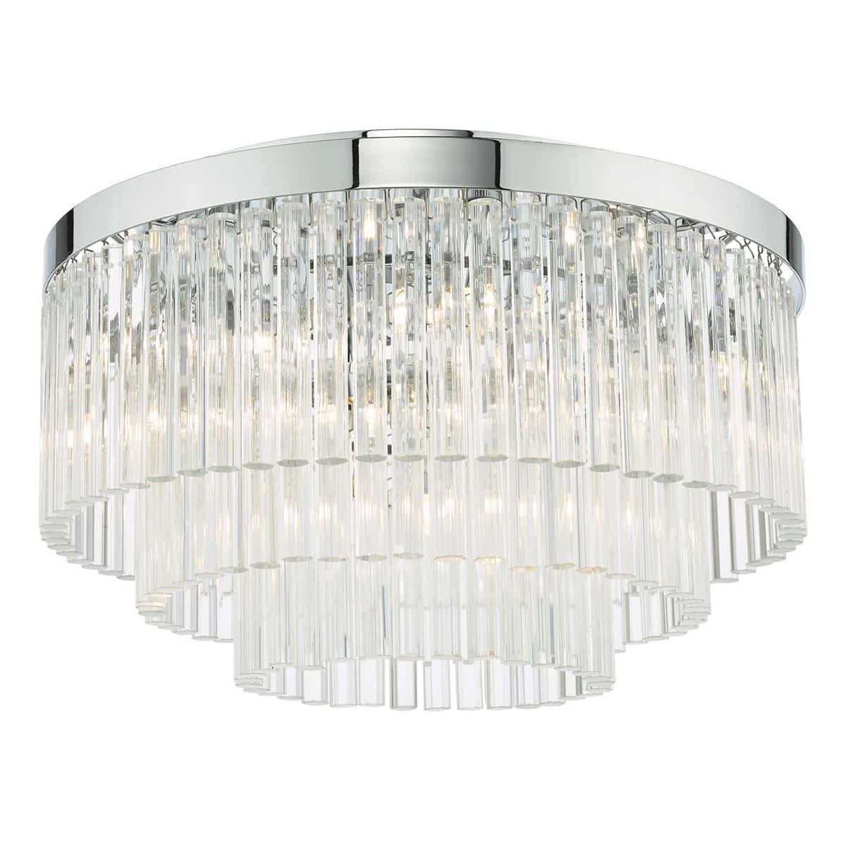 Dar Logan Polished Chrome 5 Lamp Flush Low Ceiling Light Clear Glass