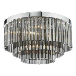 Dar Logan chrome 5 lamp flush ceiling light with smoked glass main image