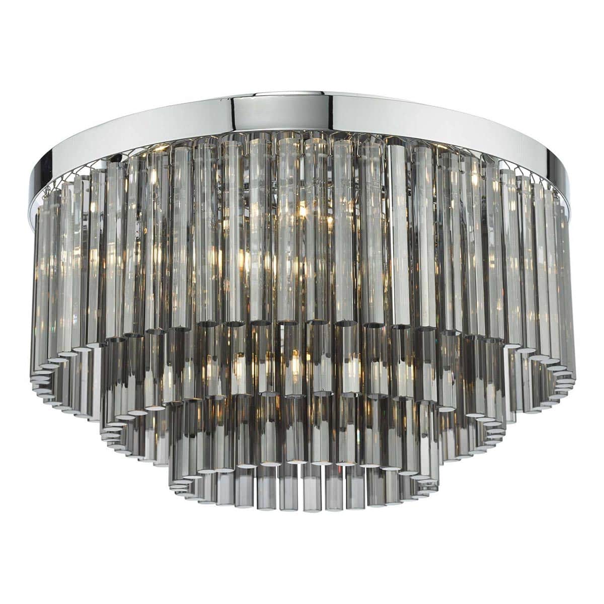 Dar Logan Polished Chrome 5 Lamp Flush Ceiling Light Smoked Glass