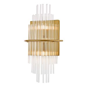 Dar Lukas 2 lamp wall light in antique gold with clear glass rods main image