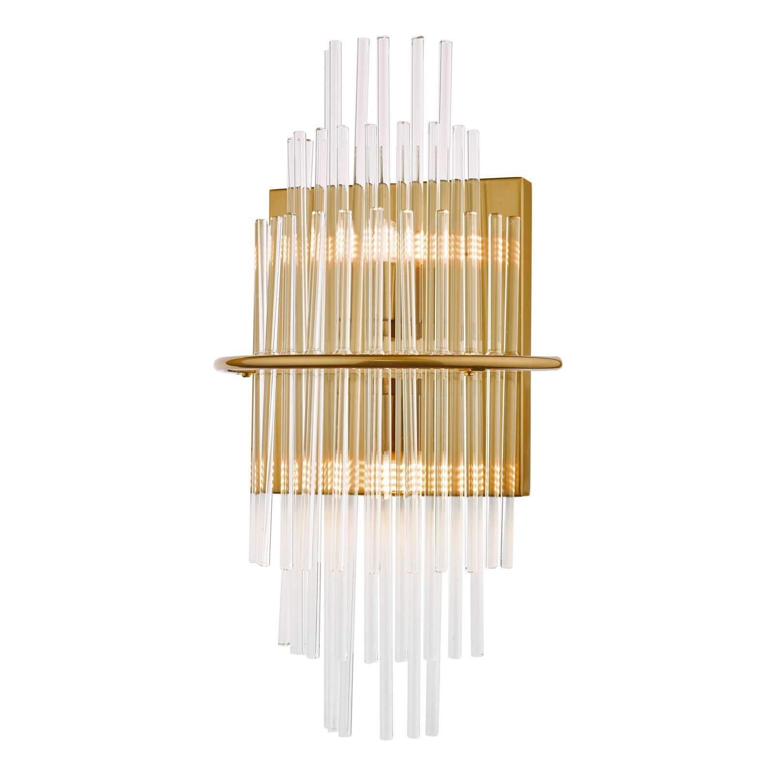 Dar Lighting Lukas Stunning 2 Lamp Wall Light Antique Gold Glass Rods