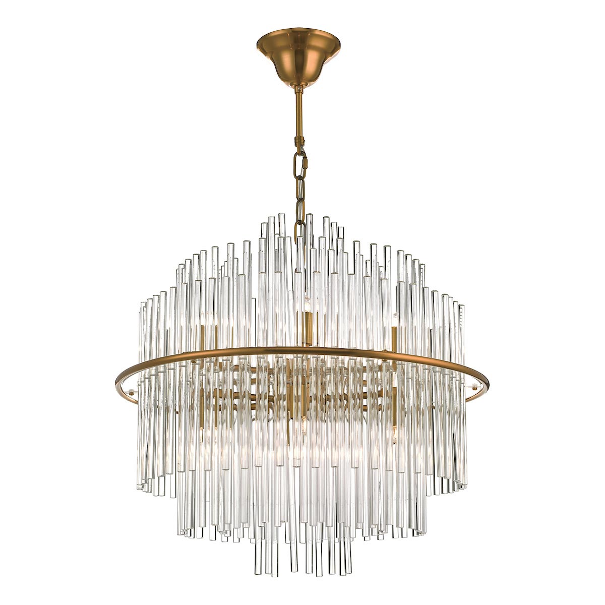 Dar Lukas Stunning 13 Light Chandelier Pendant Antique Gold Glass Rods