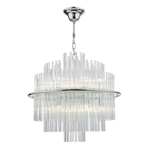 Dar Lukas 13 light chandelier pendant in polished chrome with glass rods main image