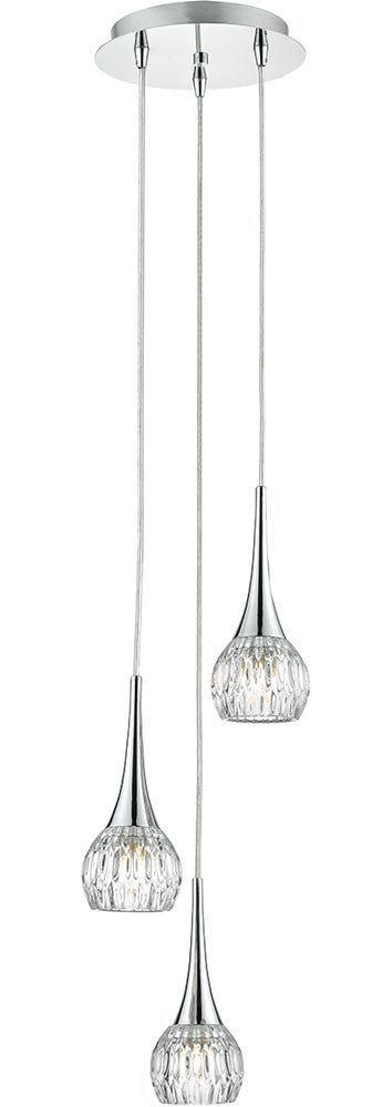 Dar Lyall Cut Glass 3 Light Cluster Pendant Polished Chrome