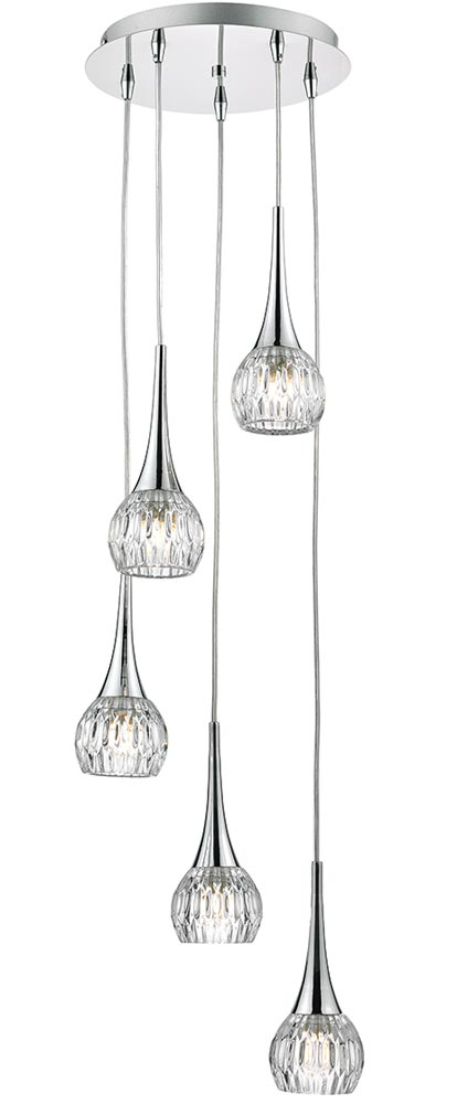 Dar Lyall Cut Glass 5 Light Cluster Pendant Polished Chrome