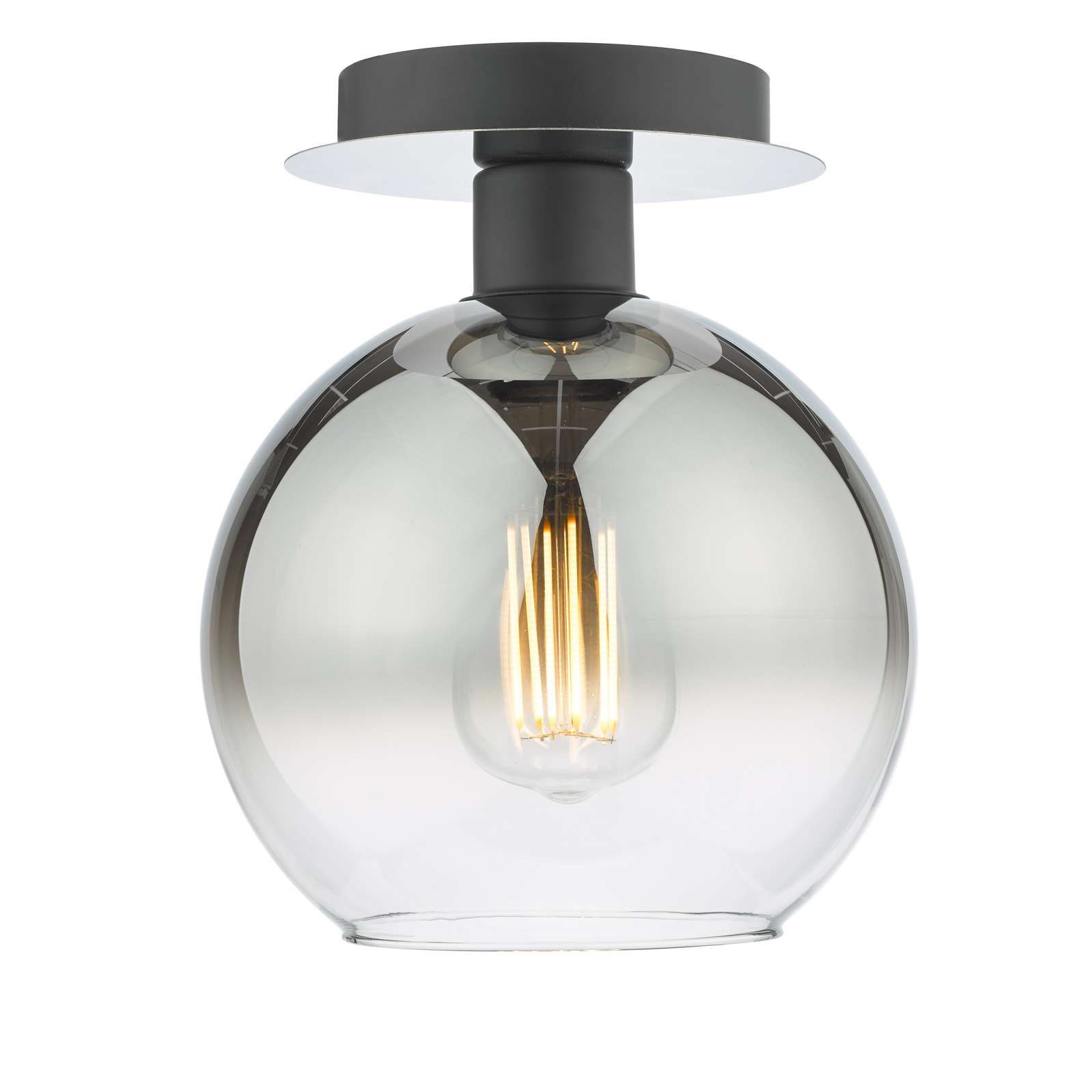 Lycia 1 Light Flush Low Ceiling Light Matt Black Smoked Glass