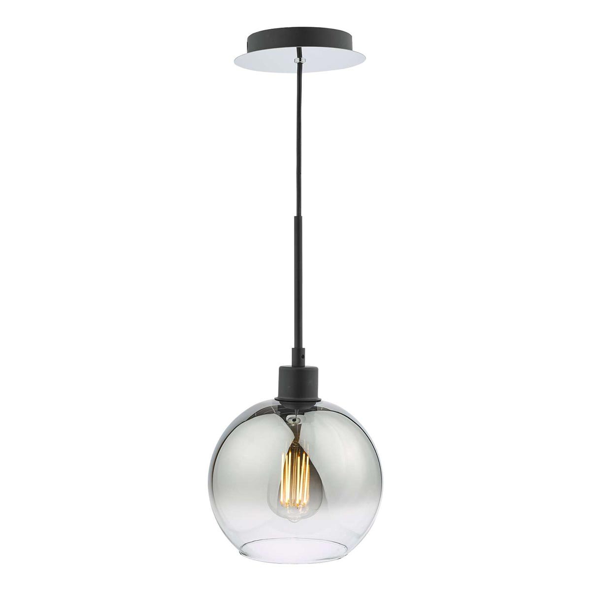 Lycia 1 Light Single Ceiling Pendant Matt Black Smoked Glass